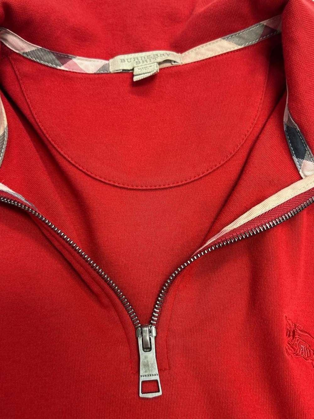 Burberry Red Pullover with Check Trim